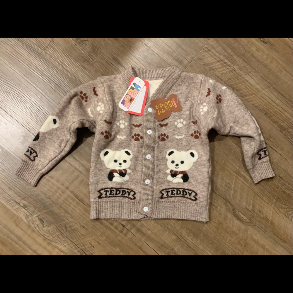 NWT Beige Teddy Bear cardigan sweater
